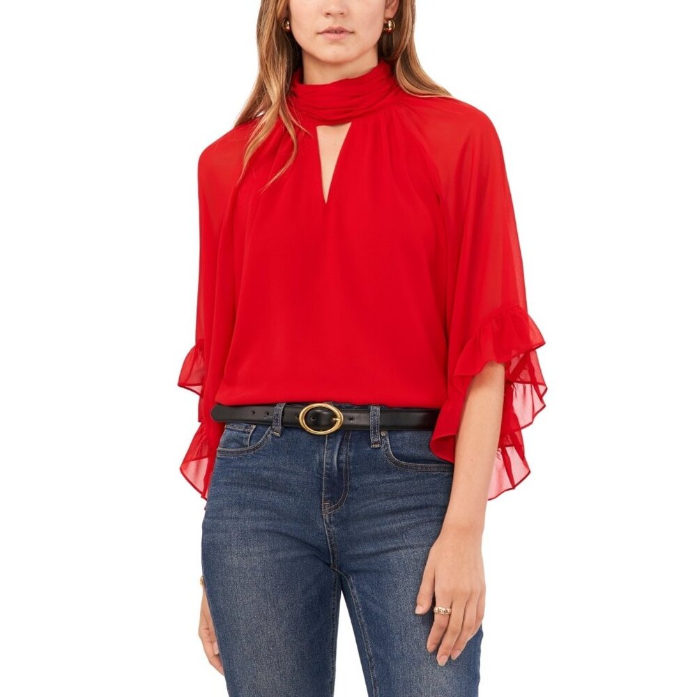 Vince Camuto Cutout Flutter-Sleeve Top Red Size 2XS MSRP $89 - Picture 1 of 4